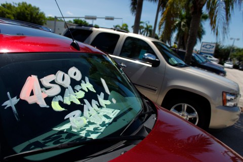 General Motors vehicles are seen for sale at a GM dealership in Miami