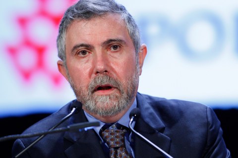 Nobel Prize winning economist Paul Krugman speaks during the World Business Forum in New York