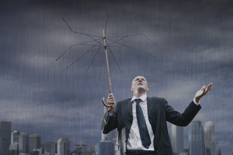 Businessman in rain