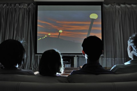 family watching movie at home