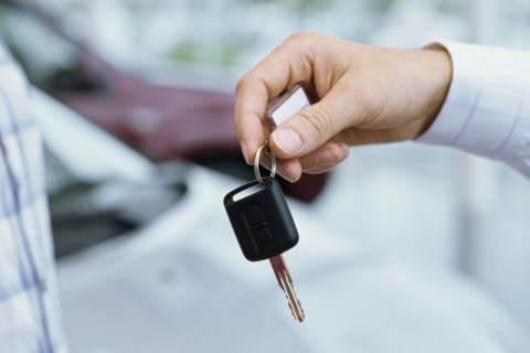 At car dealership, getting the keys