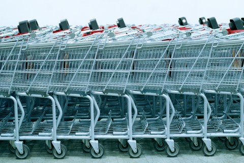 Row of shopping carts, side view