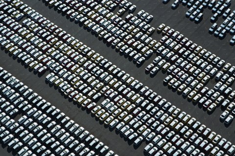 Rows of new cars at dealership