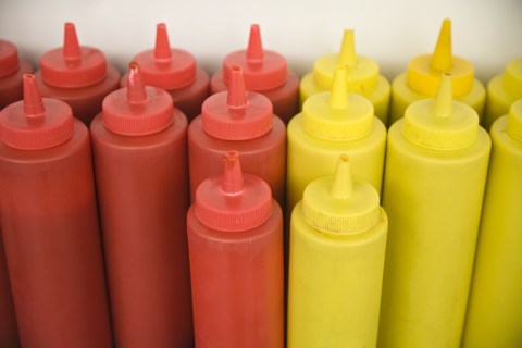 Ketchup and mustard bottles