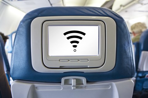 Wireless internet symbol on plane seat monitor