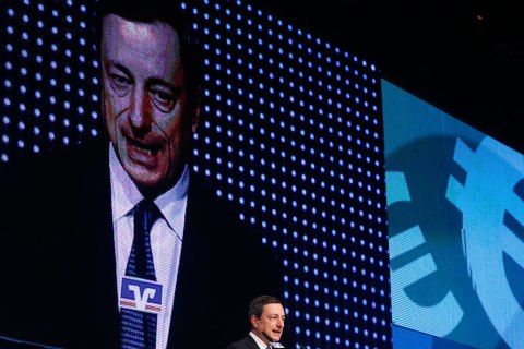 image: European Central Bank President Mario Draghi speaks during the Economy Day 2012 in Frankfurt Nov. 7, 2012. 