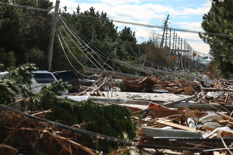 A view of Route 35 through Mantoloking, NJ in the aftermath of Hurricane Sandy Oct 31, 2012. 