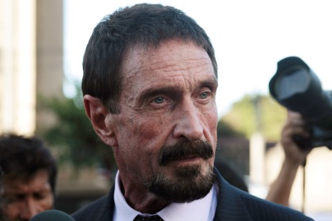 John McAfee, U.S. anti-virus software guru, addresses a news conference outside the Supreme Court of Justice in Guatemala City