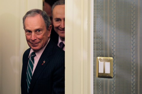 New York City Mayor Michael Bloomberg and Senator Charles Schumer  arrive at a joint news conference on Hurricane Sandy Federal Aid Request on Capitol Hill