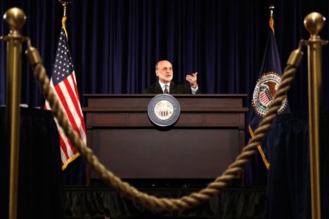 U.S. Chairman of the Federal Reserve Bernanke speaks during a news conference in Washington