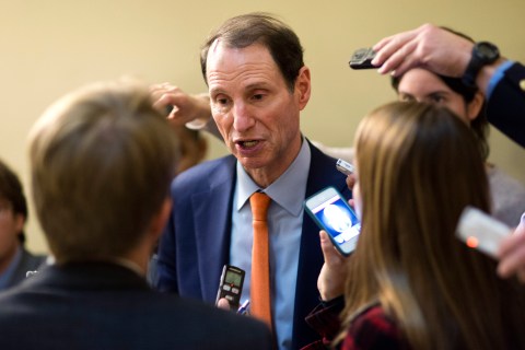 U.S. Senator Wyden speaks to the media after the Democratic policy luncheon on Capitol Hill in Washington