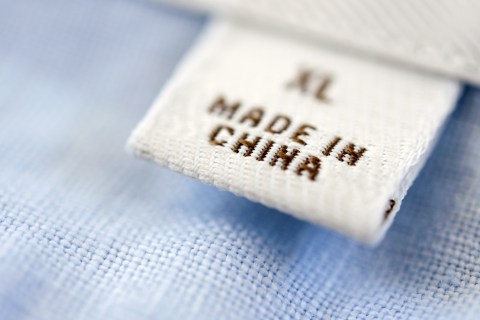 Detail of Made in China label on shirt