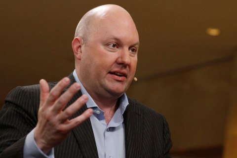 Marc Andreessen, co-founder and partner of Andreessen Horowitz, speaks during a Bloomberg Television interview at the annual Milken Institute Global Conference in Beverly Hills, California, U.S., on Monday, April 29, 2013. 