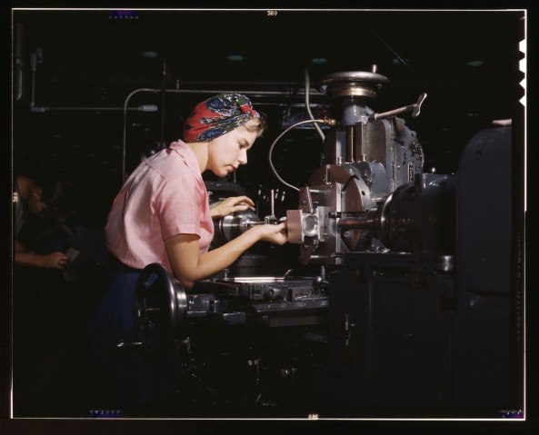 Women become skilled shop technicians after careful training in the school at the Douglas Aircraft Company plant, Long Beach, Calif., in 1942.