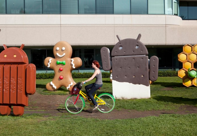 Android statues at Google’s Mountain View campus. 