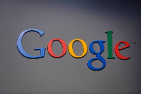 A Google logo is seen at the garage where the company was founded on Google's 15th anniversary in Menlo Park, California