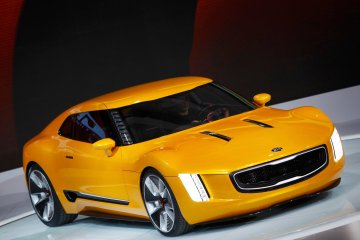 The Kia GT4 Stinger concept car is displayed during the press preview day of the North American International Auto Show in Detroit