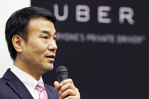 Takeji "Tak" Shiohama, president of Uber Japan Co., speaks at a news conference in Tokyo, on March 3, 2014.